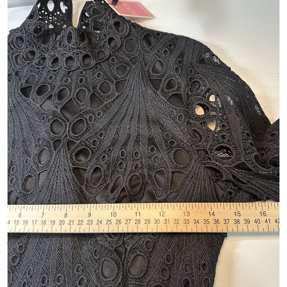 PrettyLittleThing Midi Dress Womens 8 Black Eyelet Crochet Zip Long Sleeves NWT - Picture 15 of 16